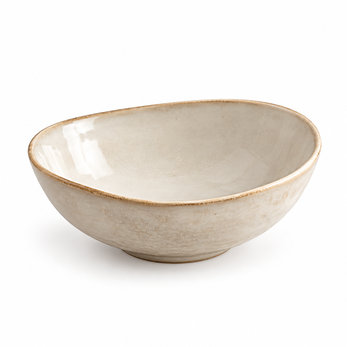 Ivory oval ceramic soup bowl on a white background