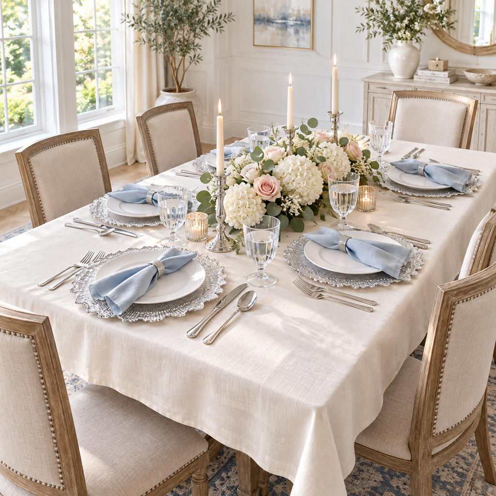 Silver Ruffled Charger Plates, 100 pc in a styled product photograph. Dinner plates, food, flowers and extra decor are styling props, not included.