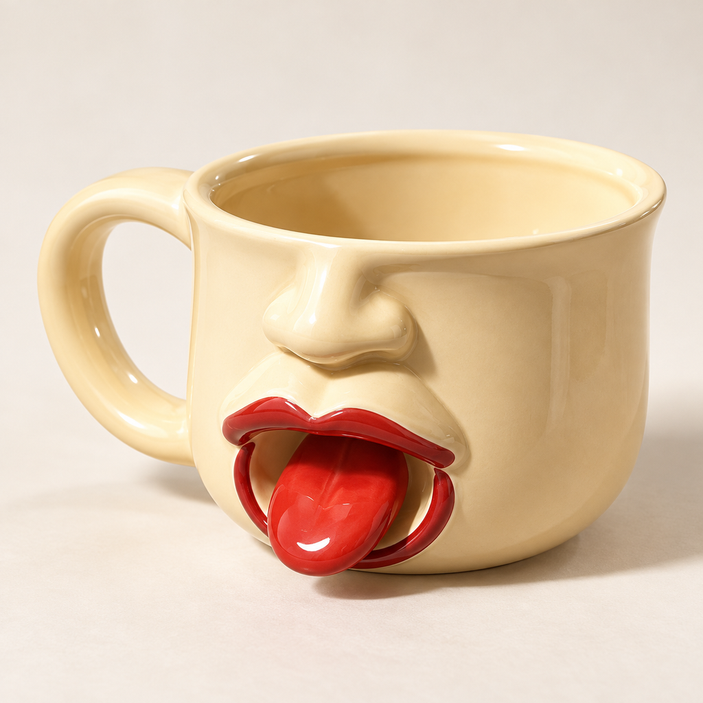 Close detail of glazed ceramic nose lips and tongue