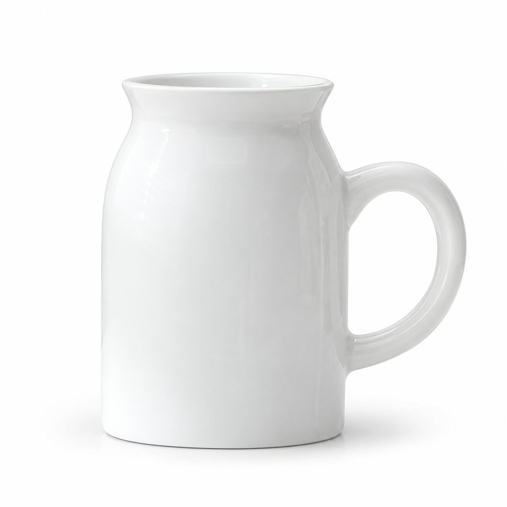 Plain white porcelain handled vase on a white background