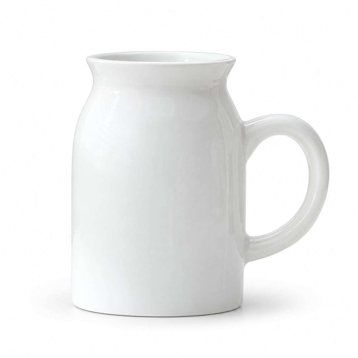 Plain white porcelain handled vase on a white background