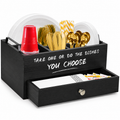 Black wooden plate and utensil organizer with drawer — White-background hero
