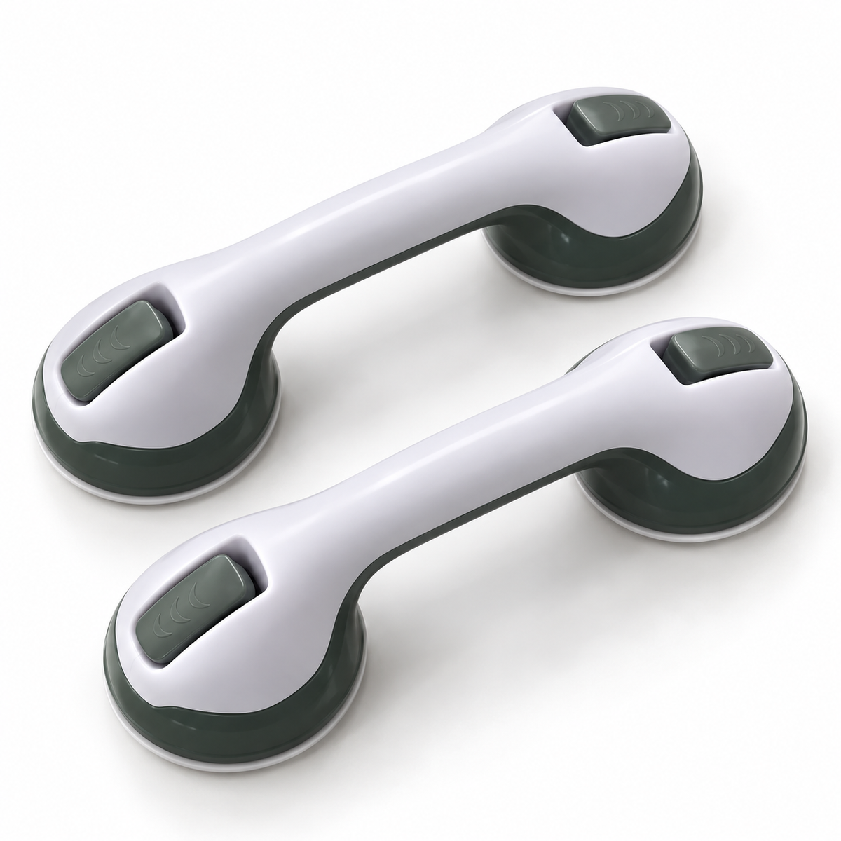 Set of two off-white suction grab handles with gray locking tabs on a clean white background