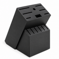 Empty black two-tier knife block showing fourteen openings on white