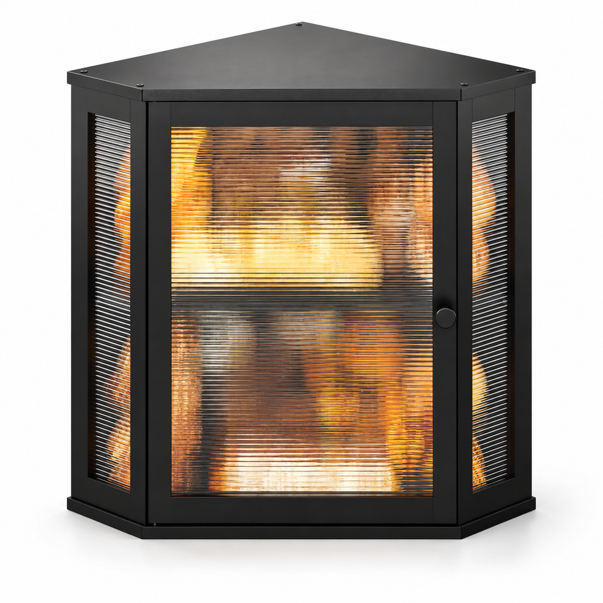 Generated product illustration: corner bread box fluted door black; closed exterior on a white background.