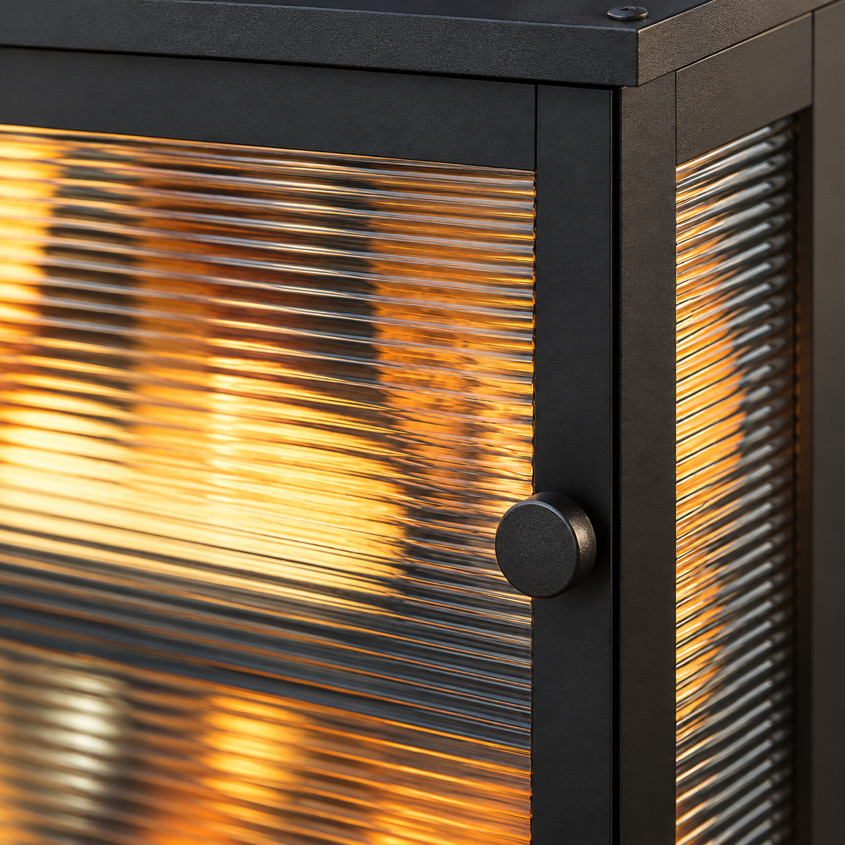 Generated product illustration: corner bread box fluted door black; source-visible construction and window detail.