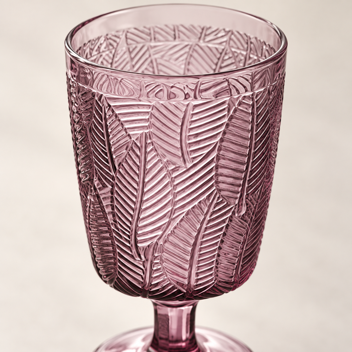 Purple leaf-embossed goblets: detail