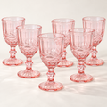 Pink pressed-glass goblets: set of six