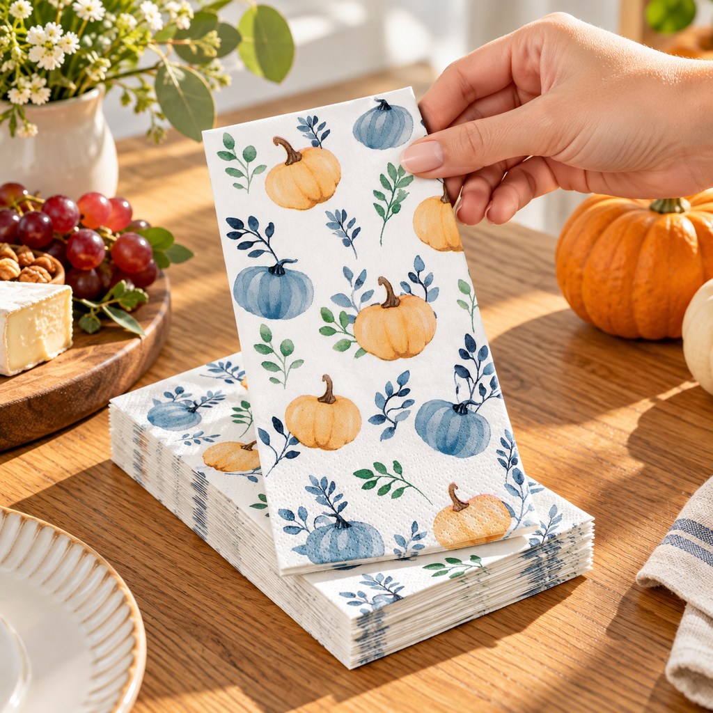 Pumpkin guest napkins - handheld size reference