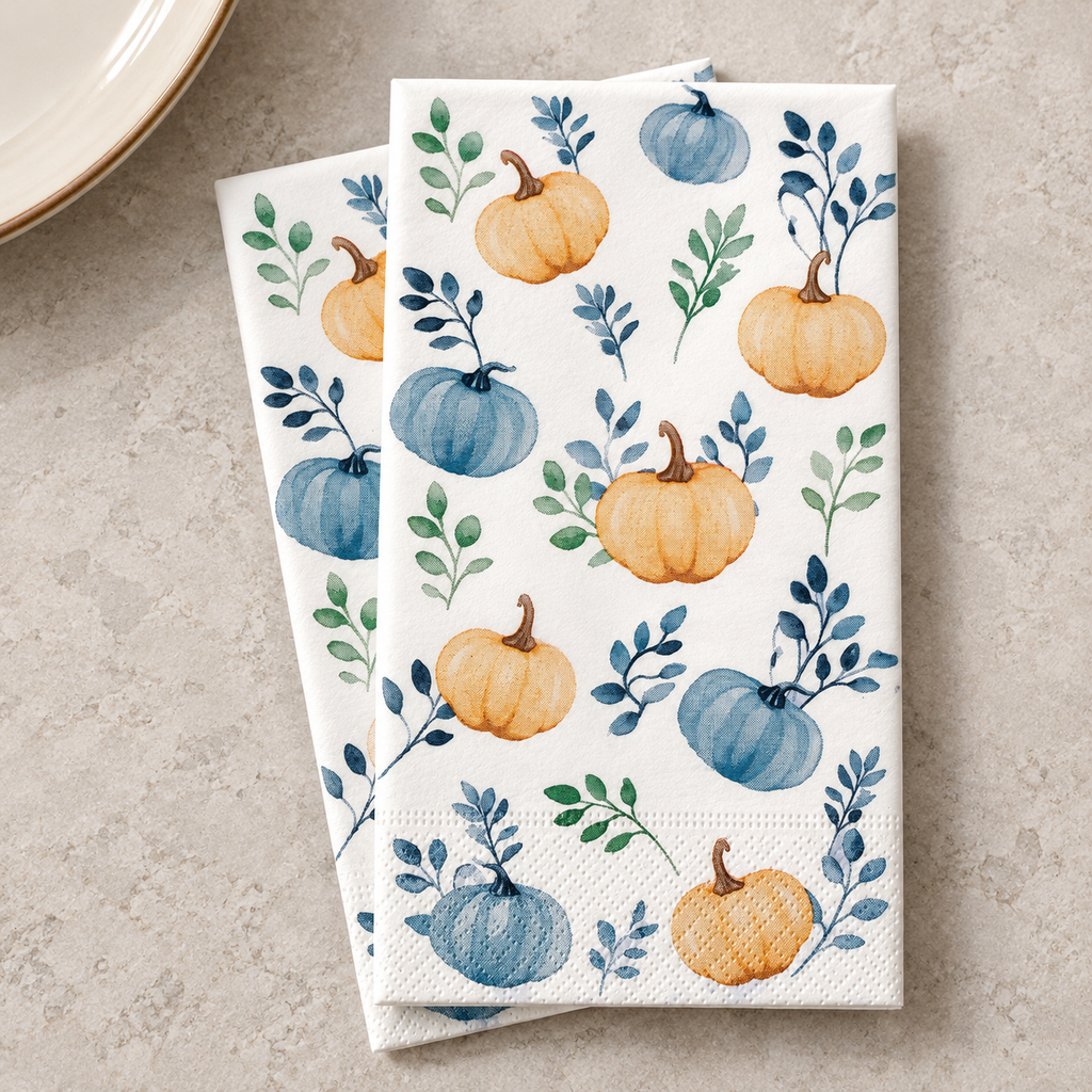 Pumpkin guest napkins - overhead product view
