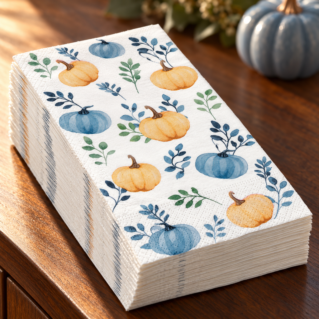 Pumpkin guest napkins - material and construction detail