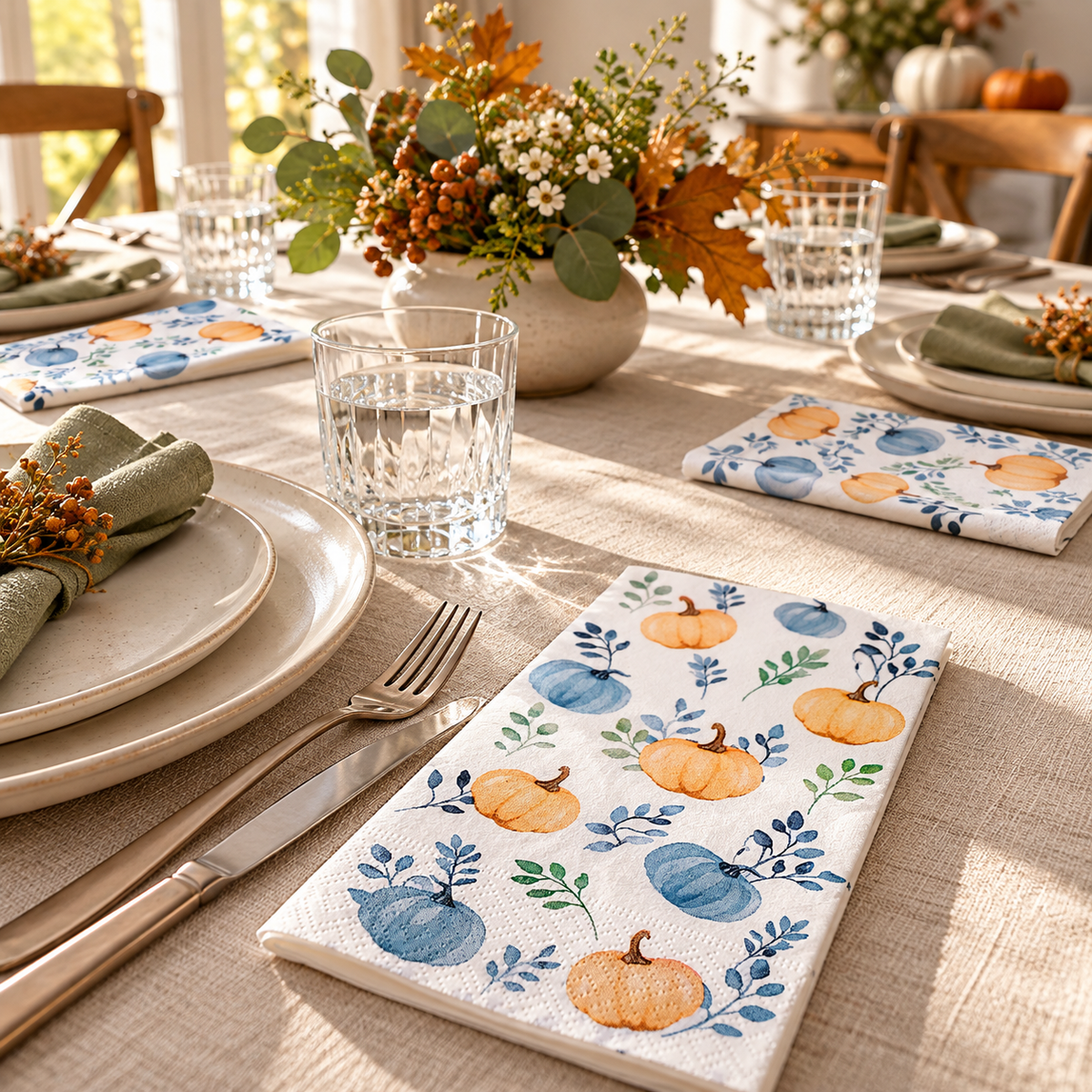 Pumpkin guest napkins - gathering table context