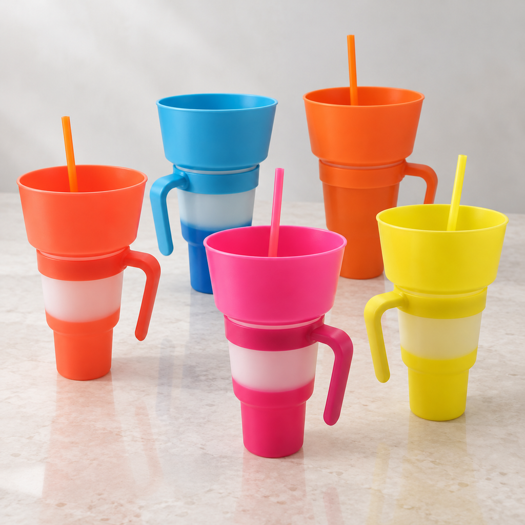 Orange Cold Water Color, Pink Cold Water Color, Blue Cold Water Color, Orange Solid and Yellow Cold Water Color alternatives showing their static color bands. One selected cup configuration supplied; no color-change demonstration.
