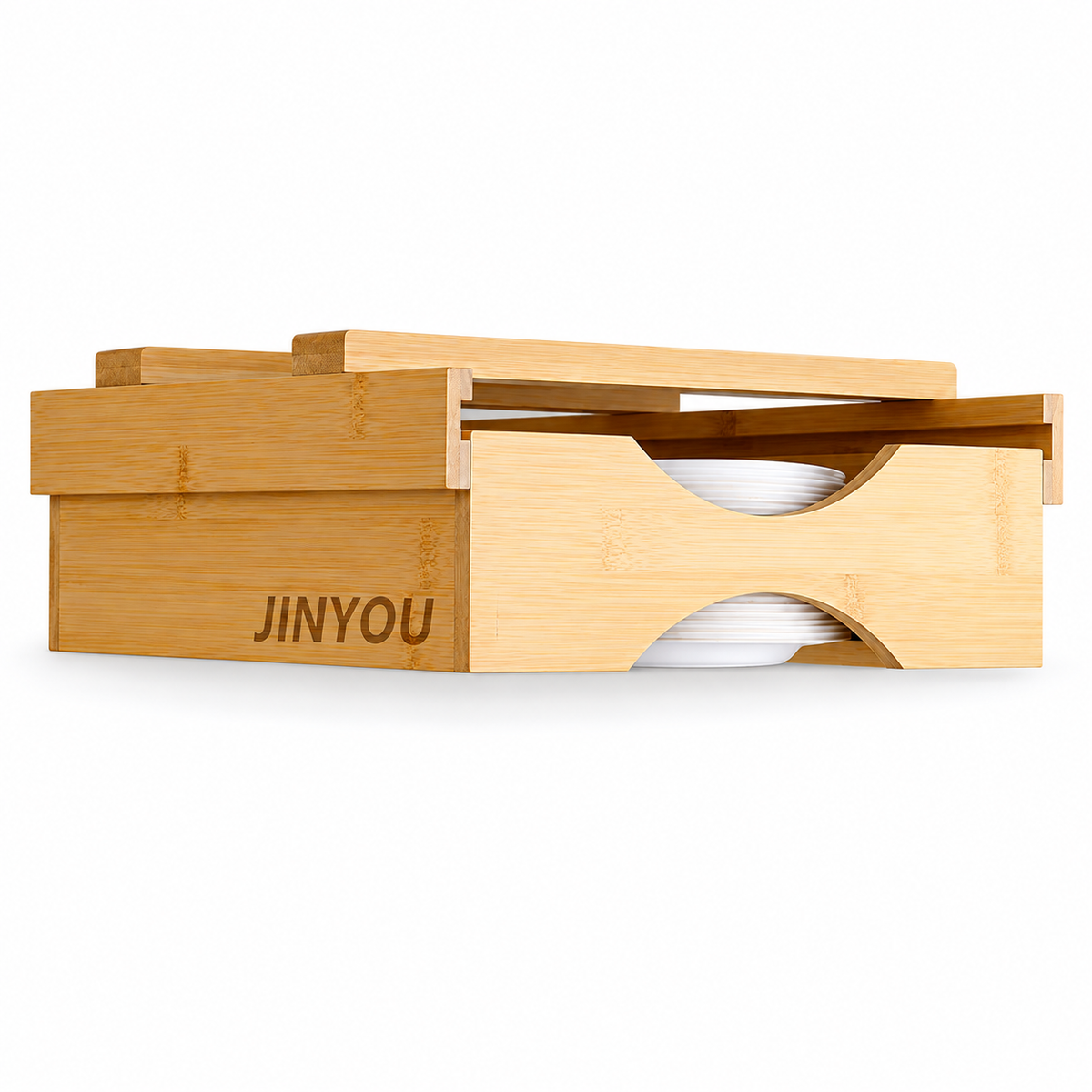 Bamboo paper plate dispenser isolated on white background