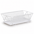 White wire dish drying rack with matching drip tray; dishes and props not included