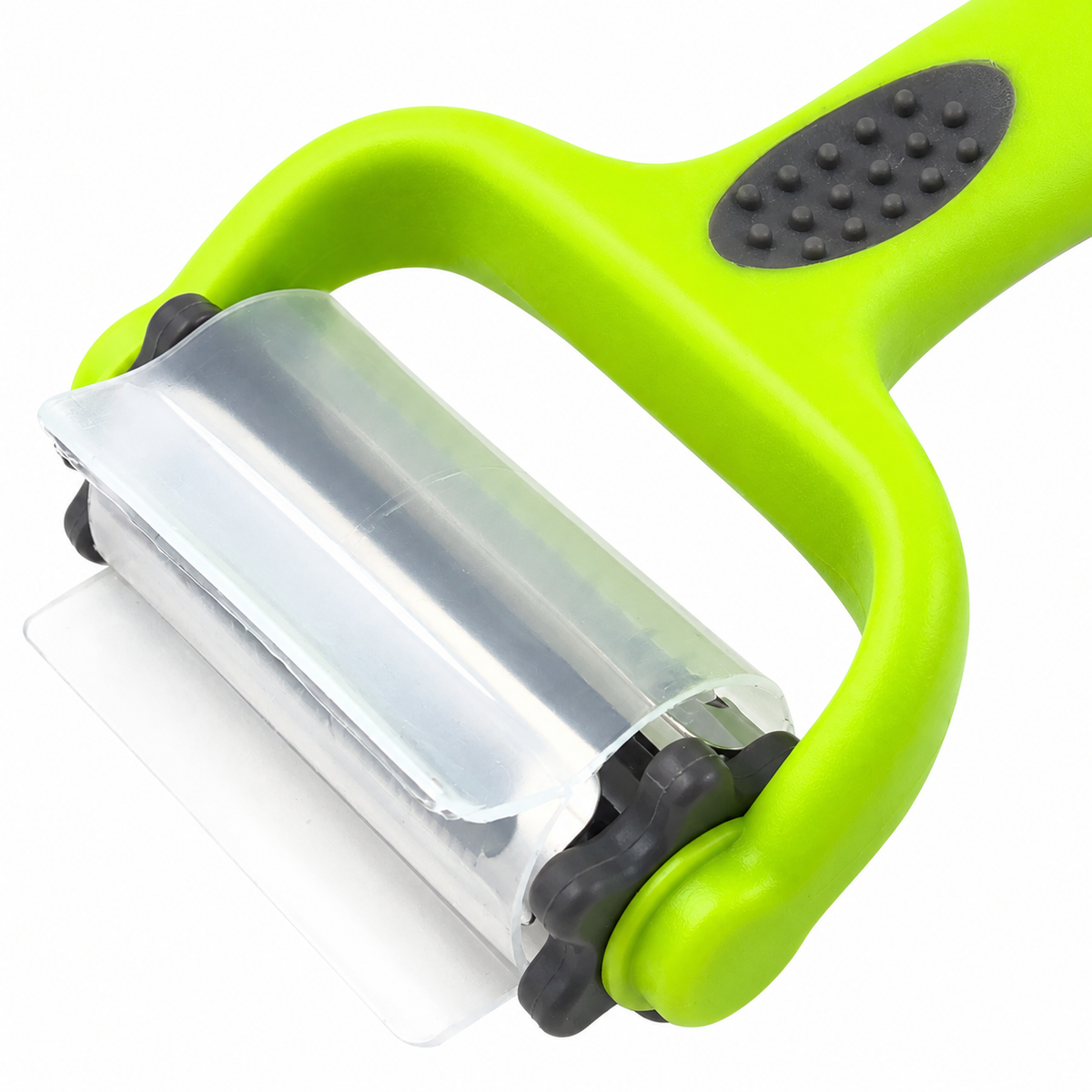 Green and gray peeler head and fitted cover detail