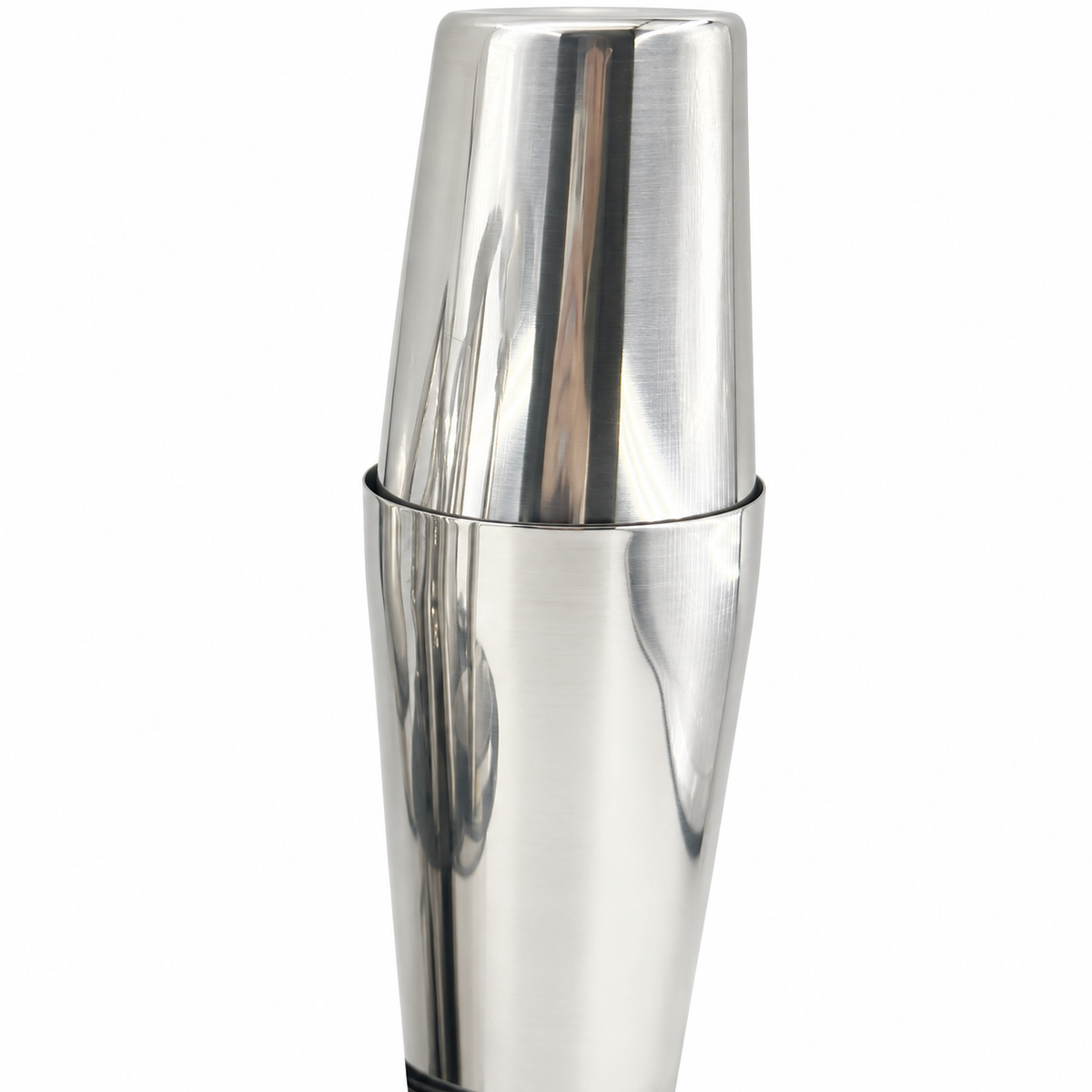 Close-up of stainless steel Boston shaker tins