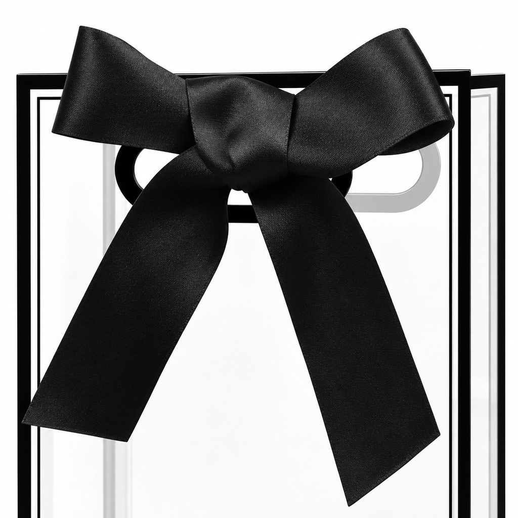Close-up of the black bow and die-cut handle opening