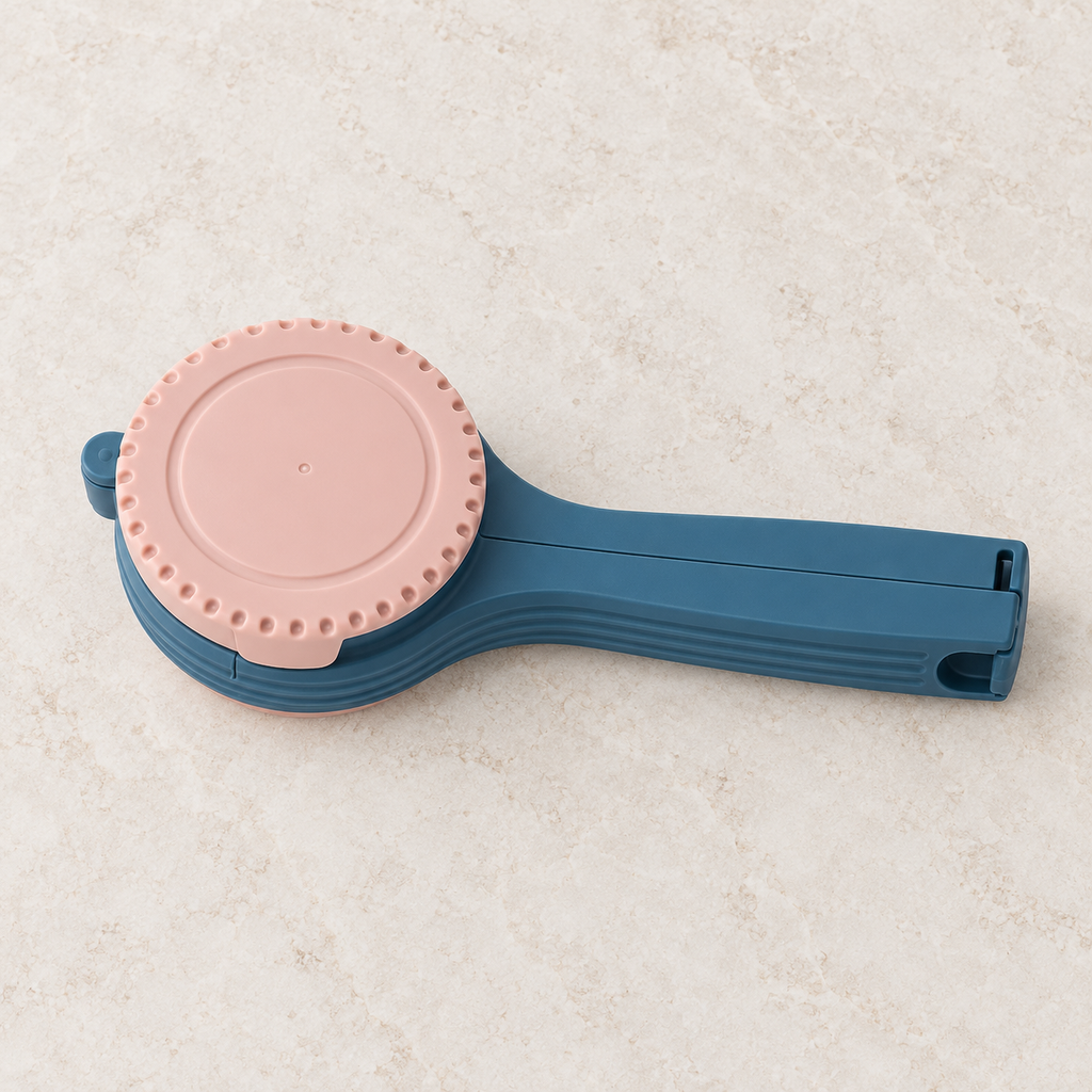 Pink-cap sealing clip viewed from above