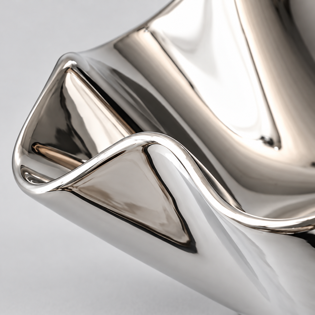 Balza silver glazed ceramic bowl, folded rim closeup