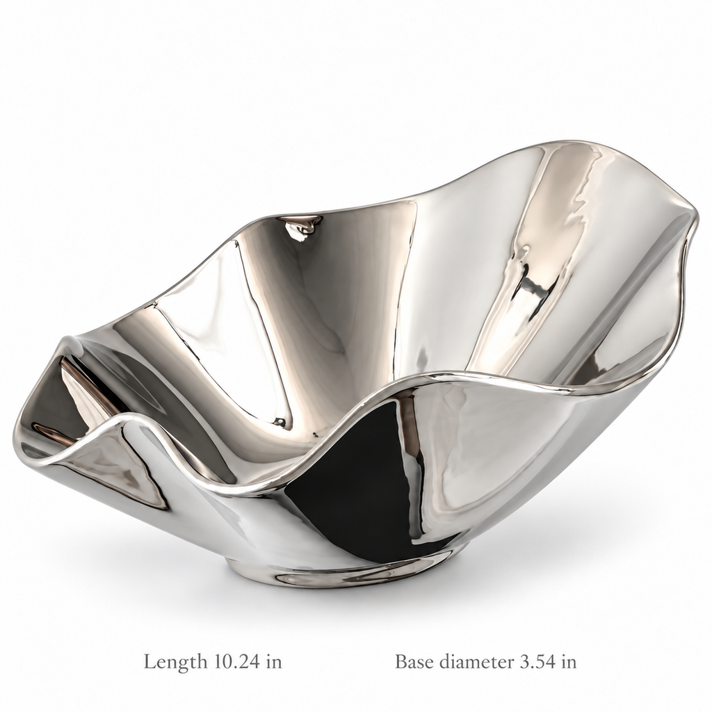 Balza silver ceramic bowl: length 10.24 in and base diameter 3.54 in; height omitted pending verification