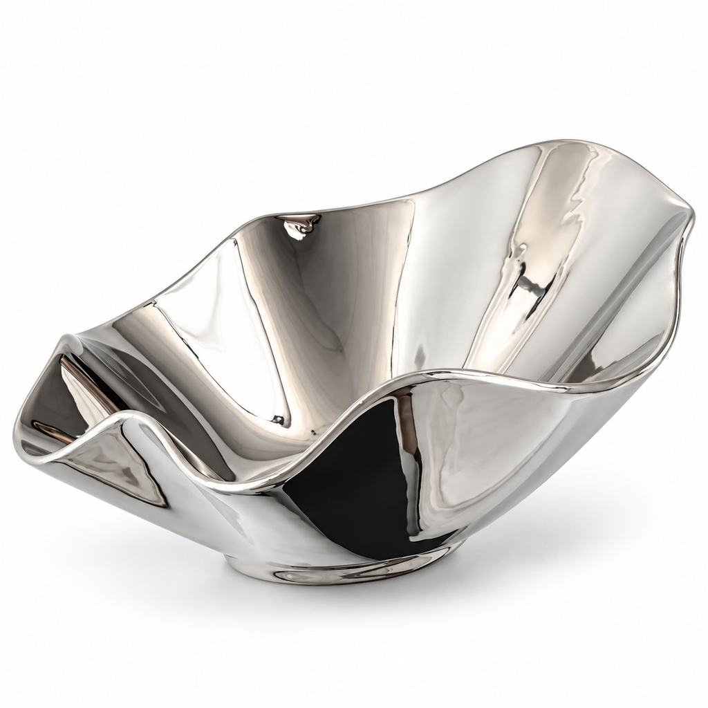 Balza silver-glazed ceramic fruit bowl, empty studio view