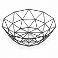 Empty black geometric wire fruit basket showing its open interior on white