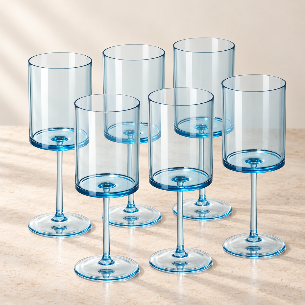 Blue acrylic wine cups: set view