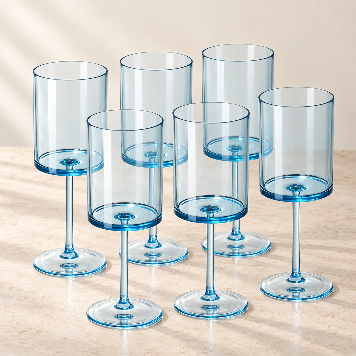 Blue acrylic wine cups: set view