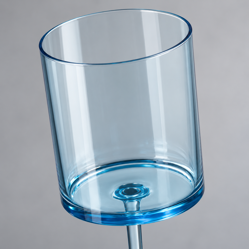 Blue acrylic wine cups: detail view