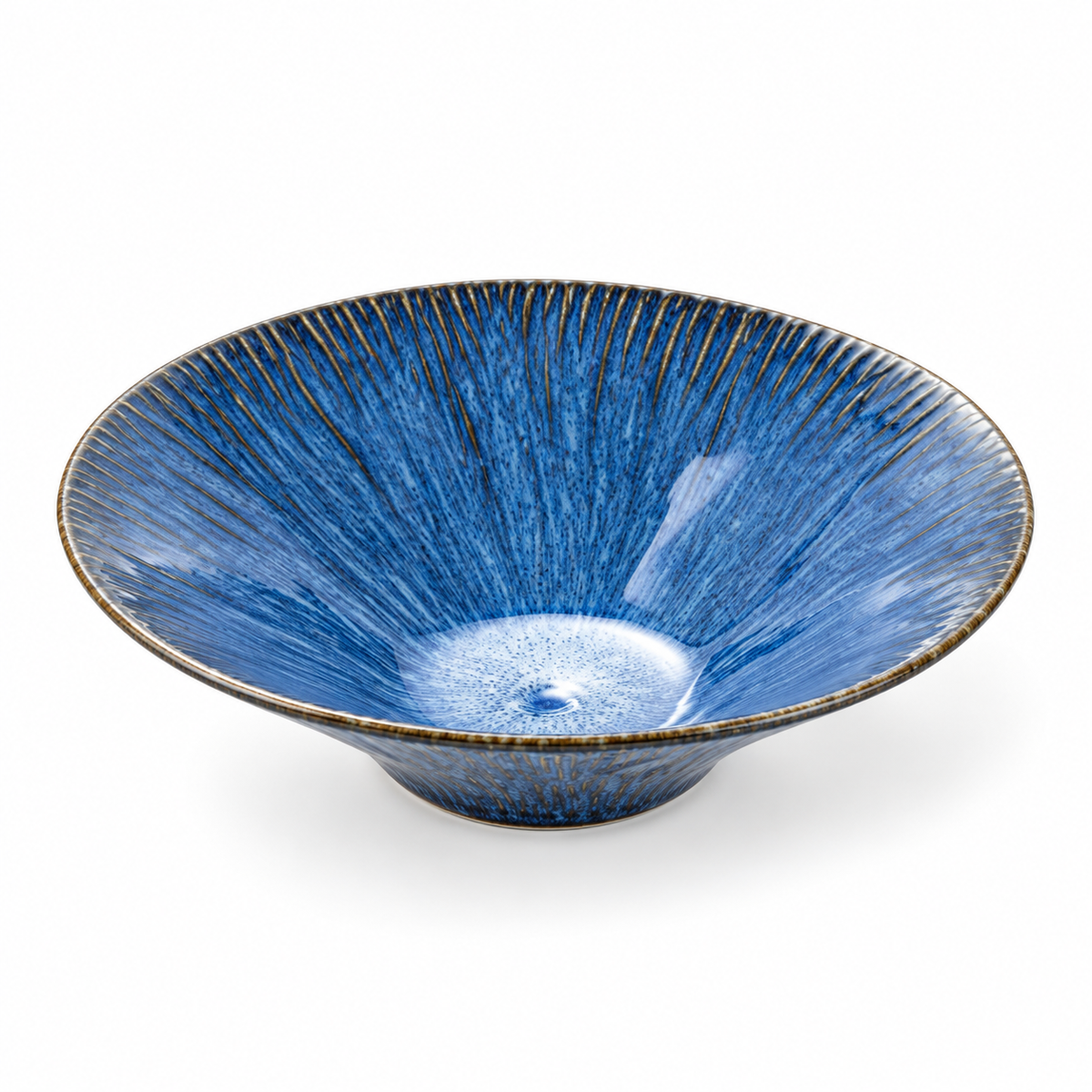 Small kiln-blue flared hat bowl on white