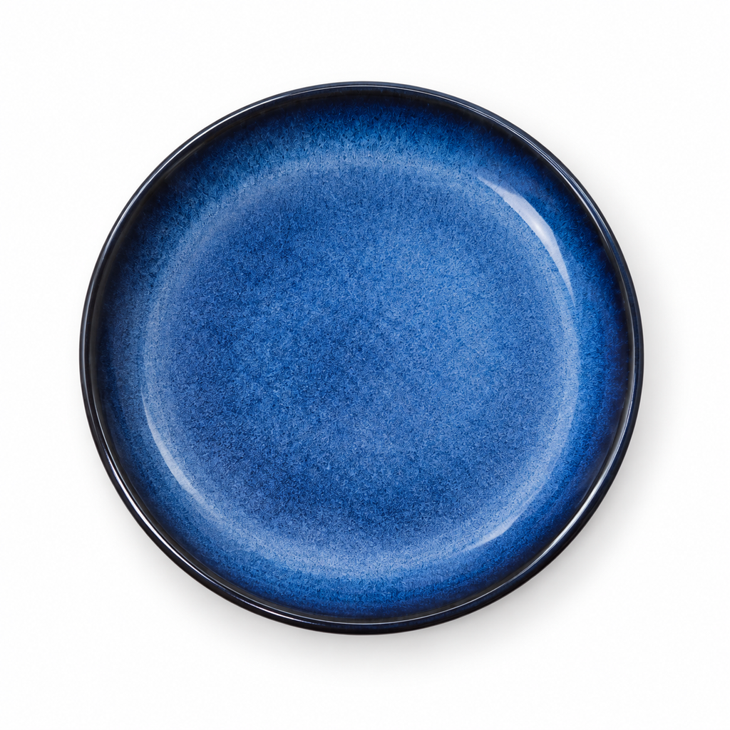 Blue gradient porcelain plate, empty overhead view