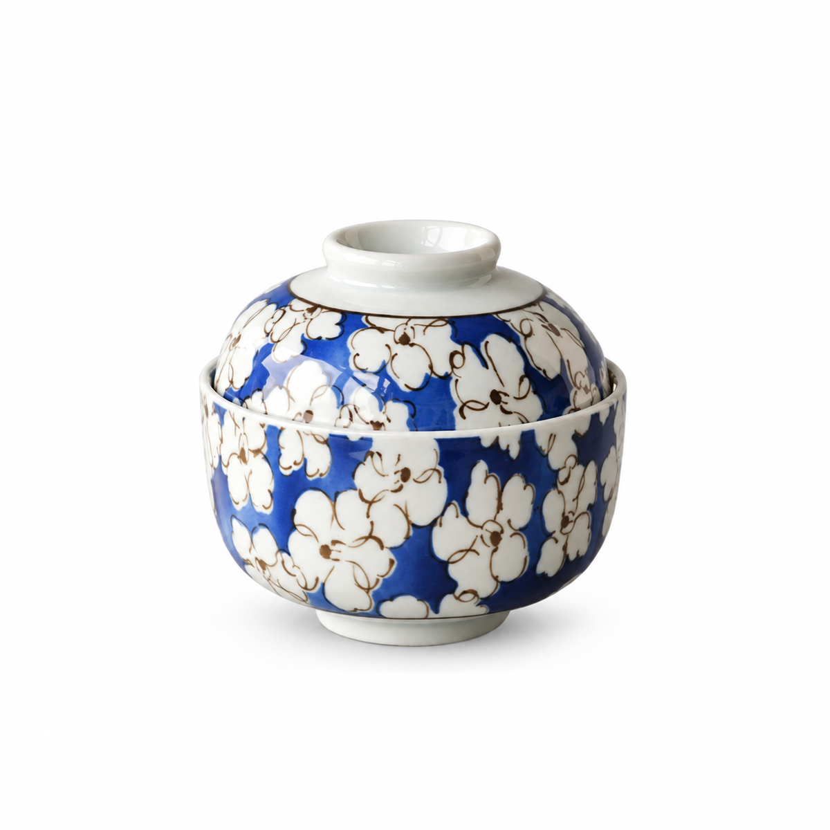 bowl floral ceramic bowl with matching lid on white background