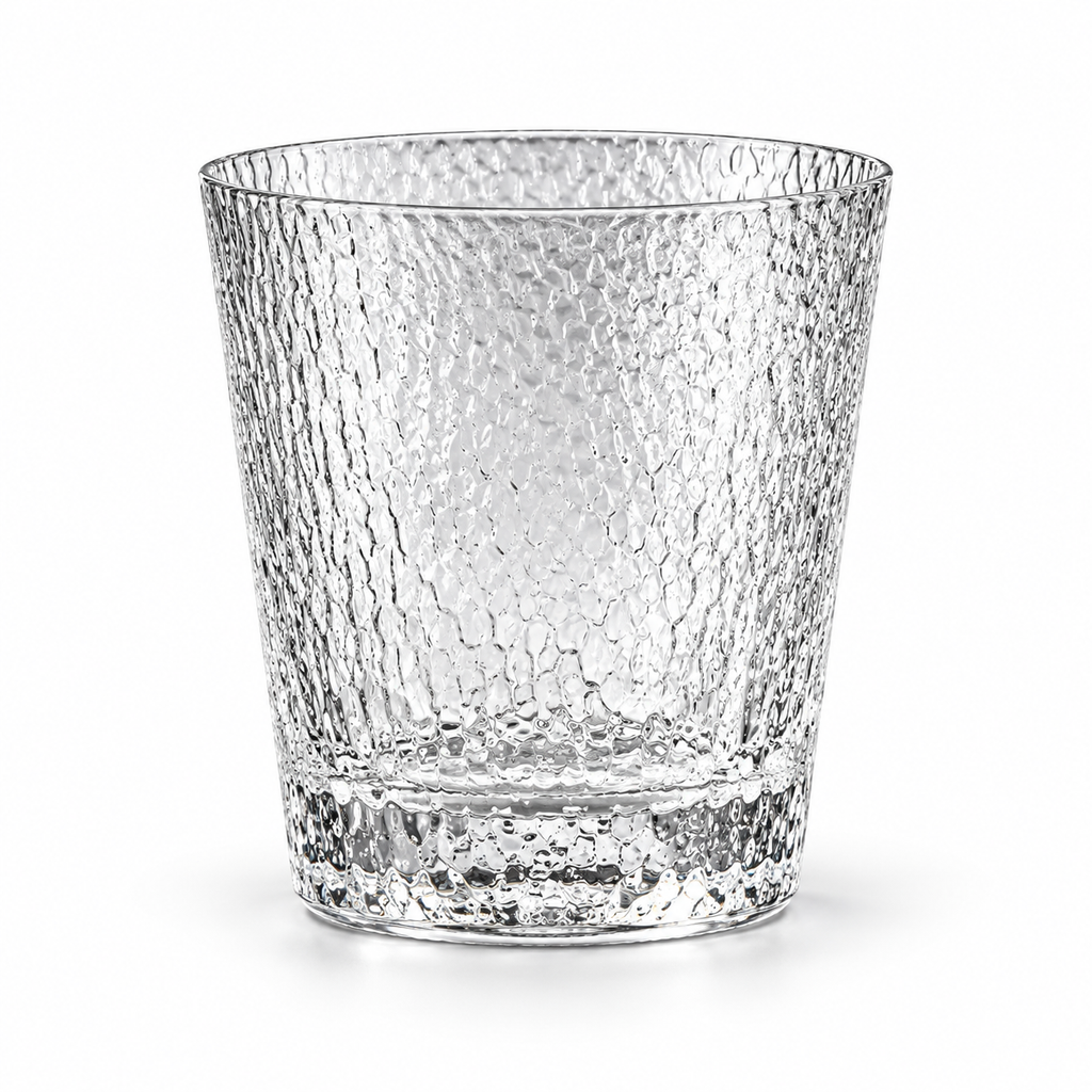 Brina textured whiskey tumbler, complete empty glass on white