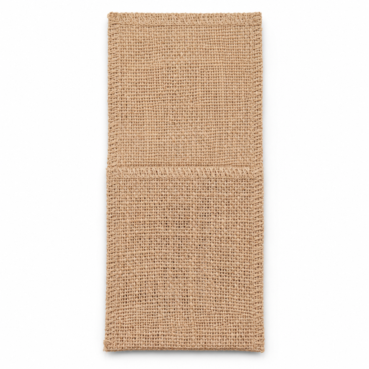 Plain Style C burlap-style cutlery pouch on a white background.