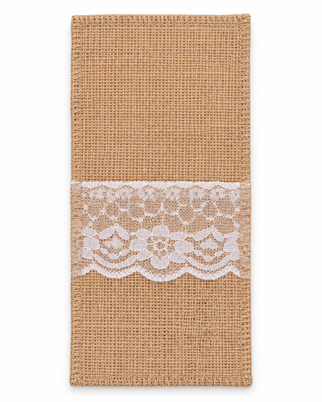 Style A cutlery pouch with broad floral front trim on a white background.