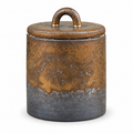 Bronze-brown and charcoal tea canister on white