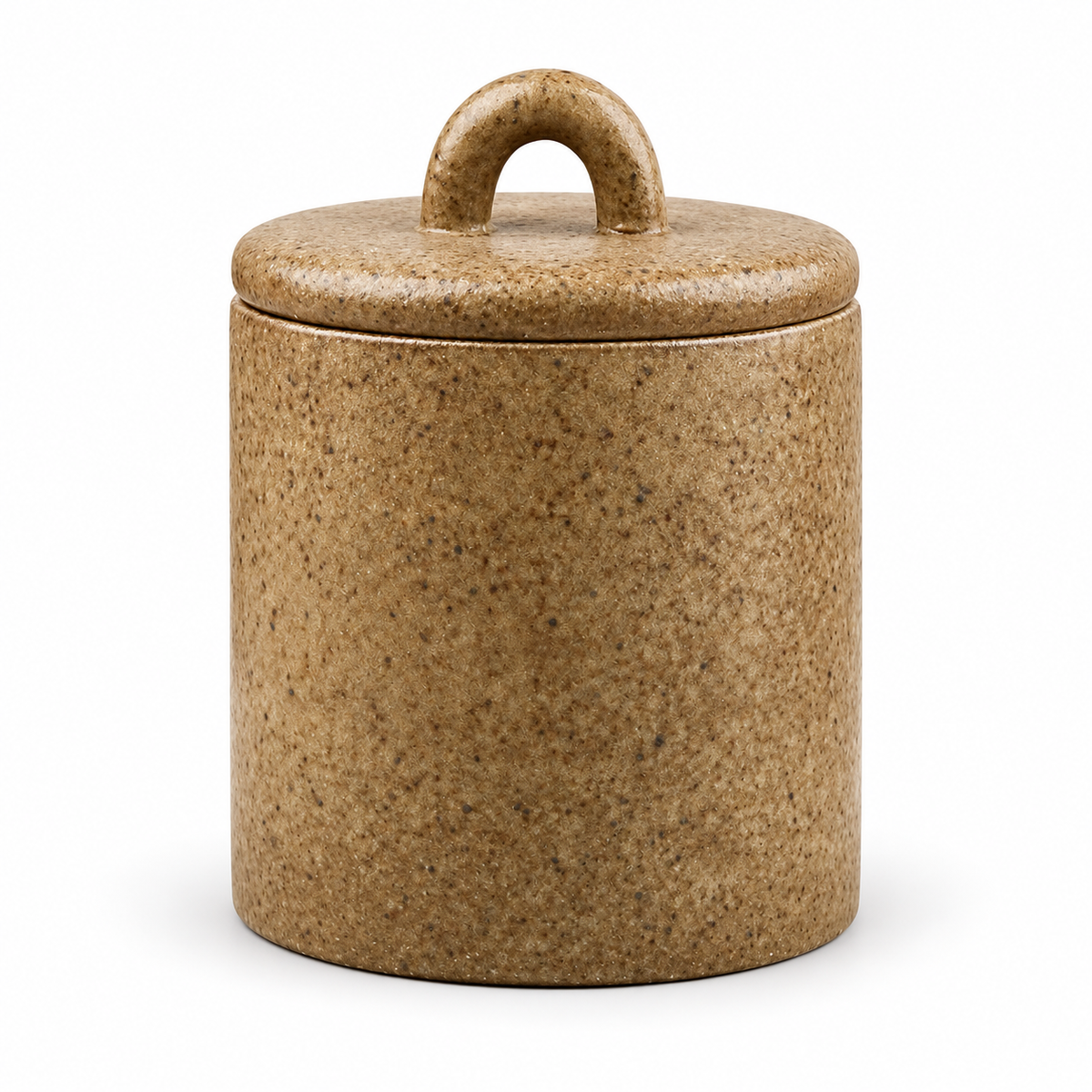 Ochre ceramic tea canister on white