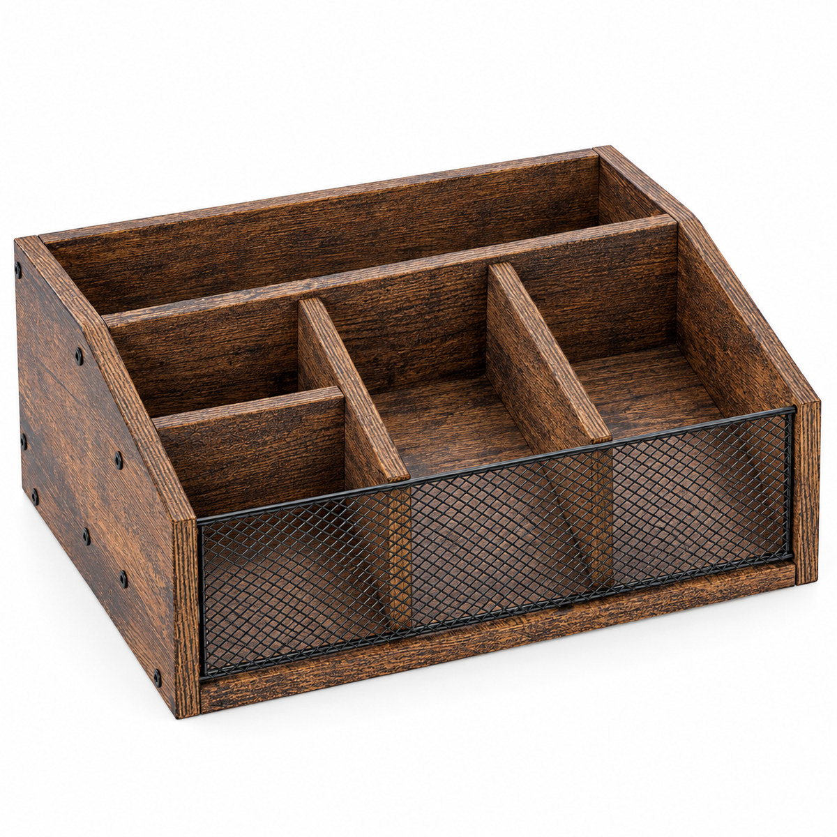 Brown five-compartment coffee organizer on white background