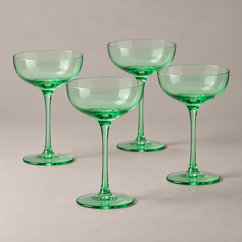 Coloured Coupe Glasses, 7 oz, Set of 4, Green — complete matching set
