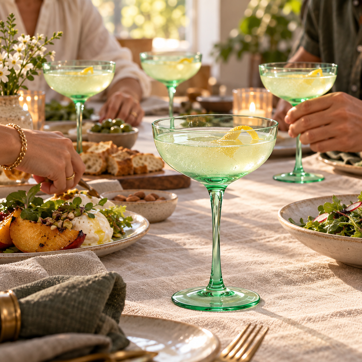 Coloured Coupe Glasses, 7 oz, Set of 4, Green — gathering table