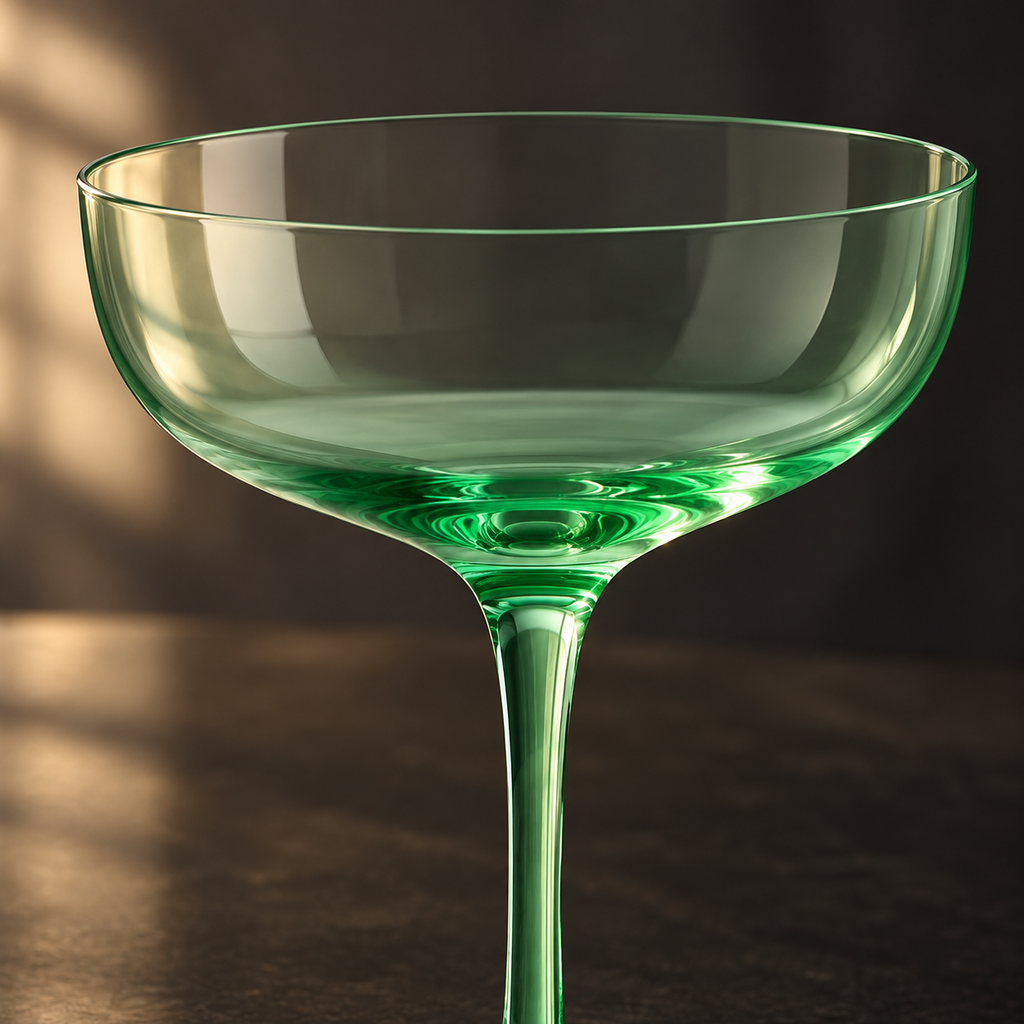 Coloured Coupe Glasses, 7 oz, Set of 4, Green — rim and bowl detail