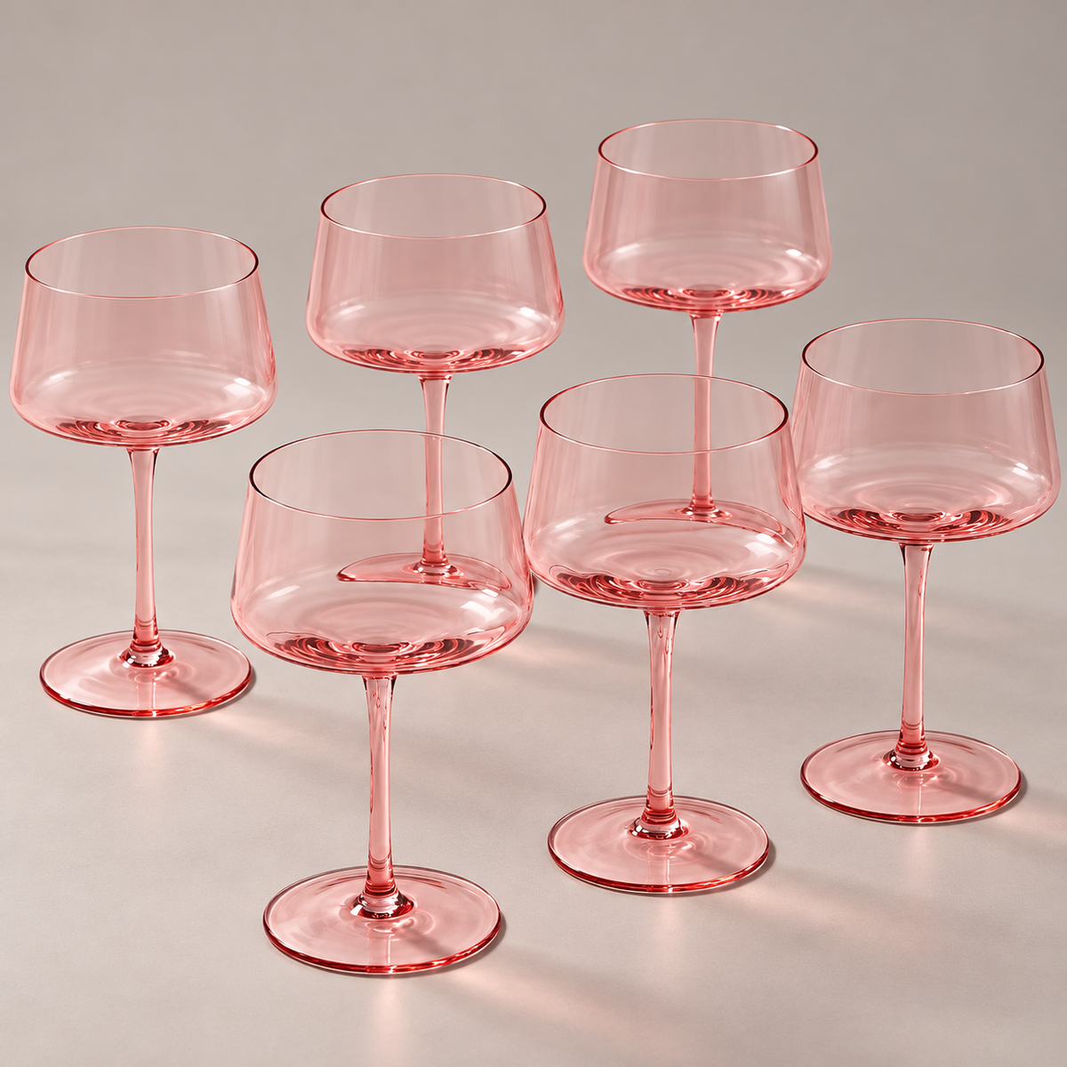 Tall Pink Coupe Cocktail Glasses, 13 oz, Set of 6 — complete matching set