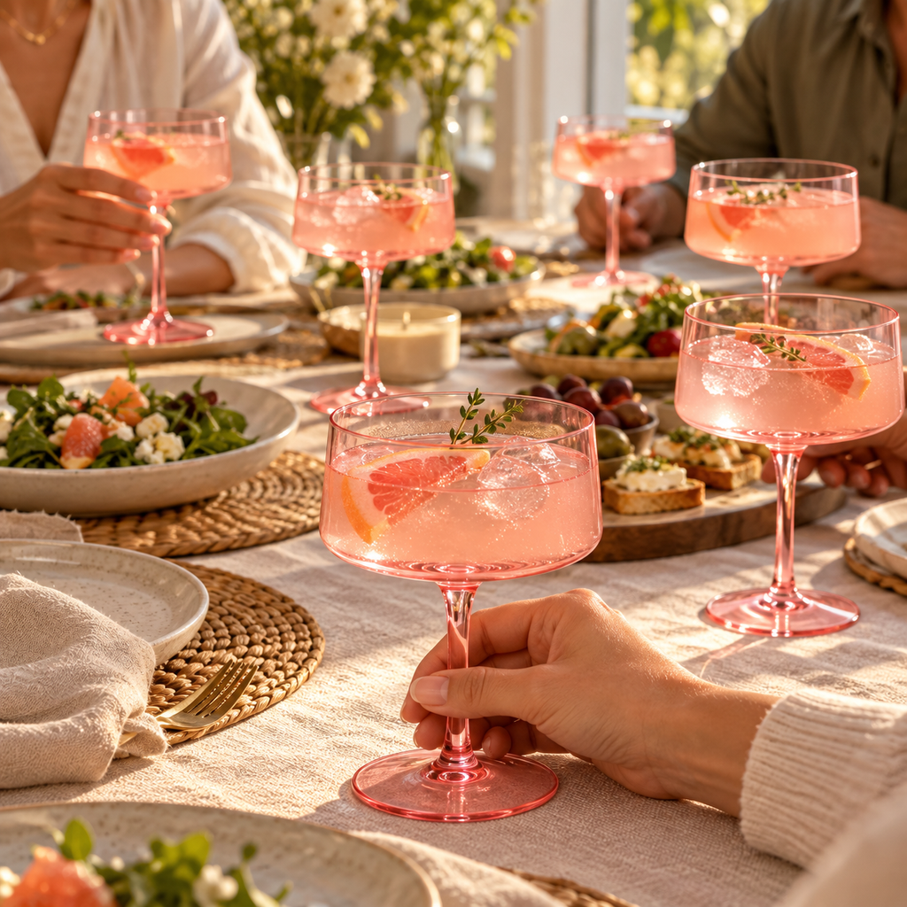 Tall Pink Coupe Cocktail Glasses, 13 oz, Set of 6 — gathering table