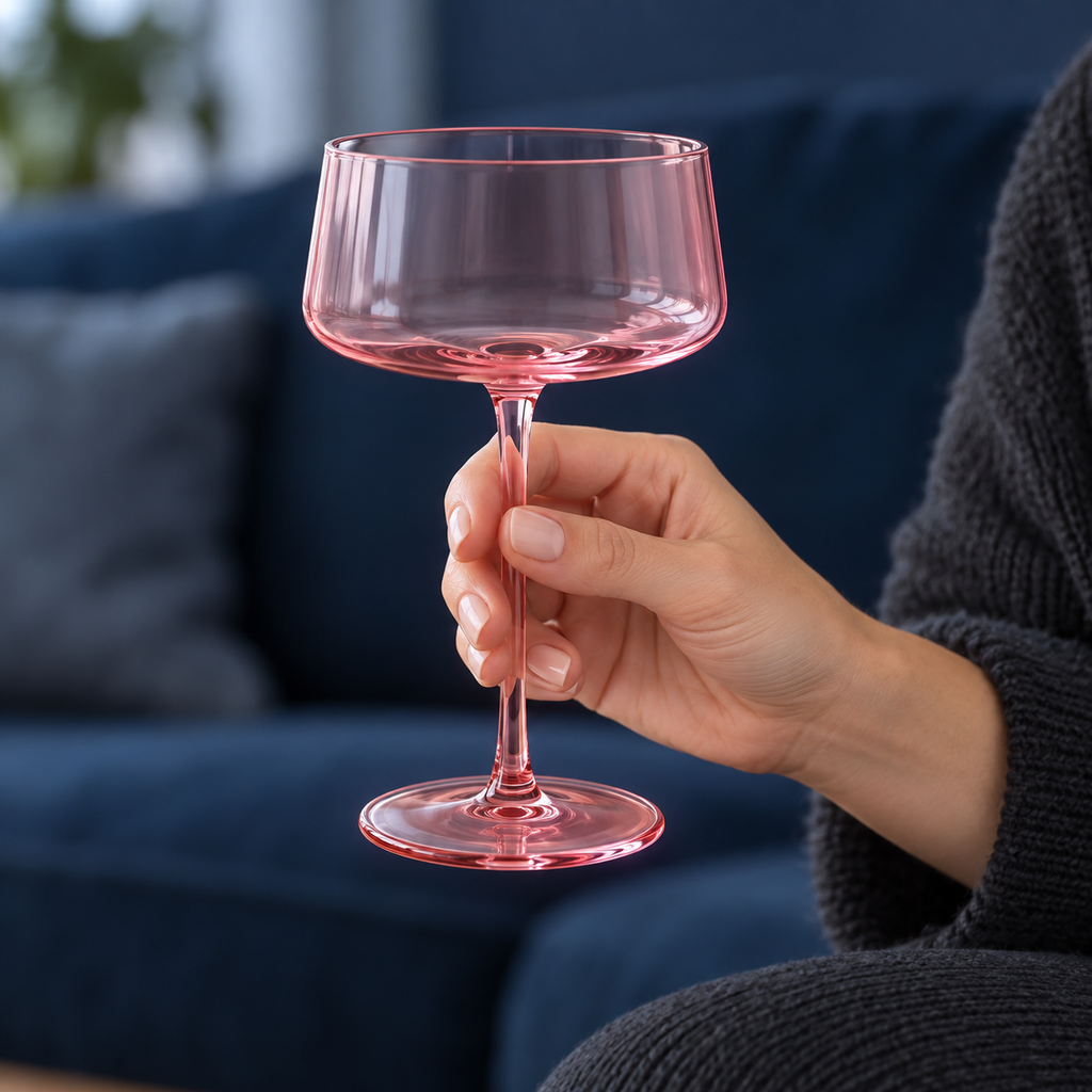 Tall Pink Coupe Cocktail Glasses, 13 oz, Set of 6 — handheld scale view