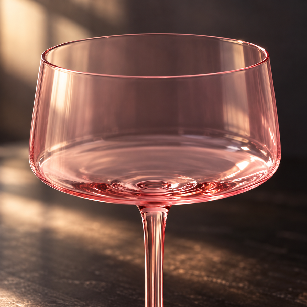 Tall Pink Coupe Cocktail Glasses, 13 oz, Set of 6 — rim and bowl detail