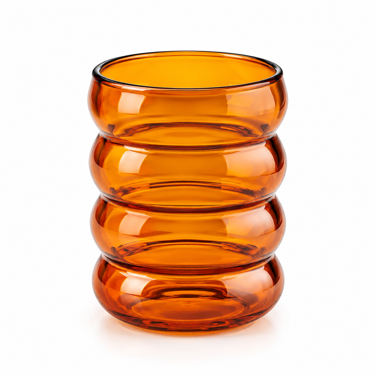 Amber four-wave glass cup on white