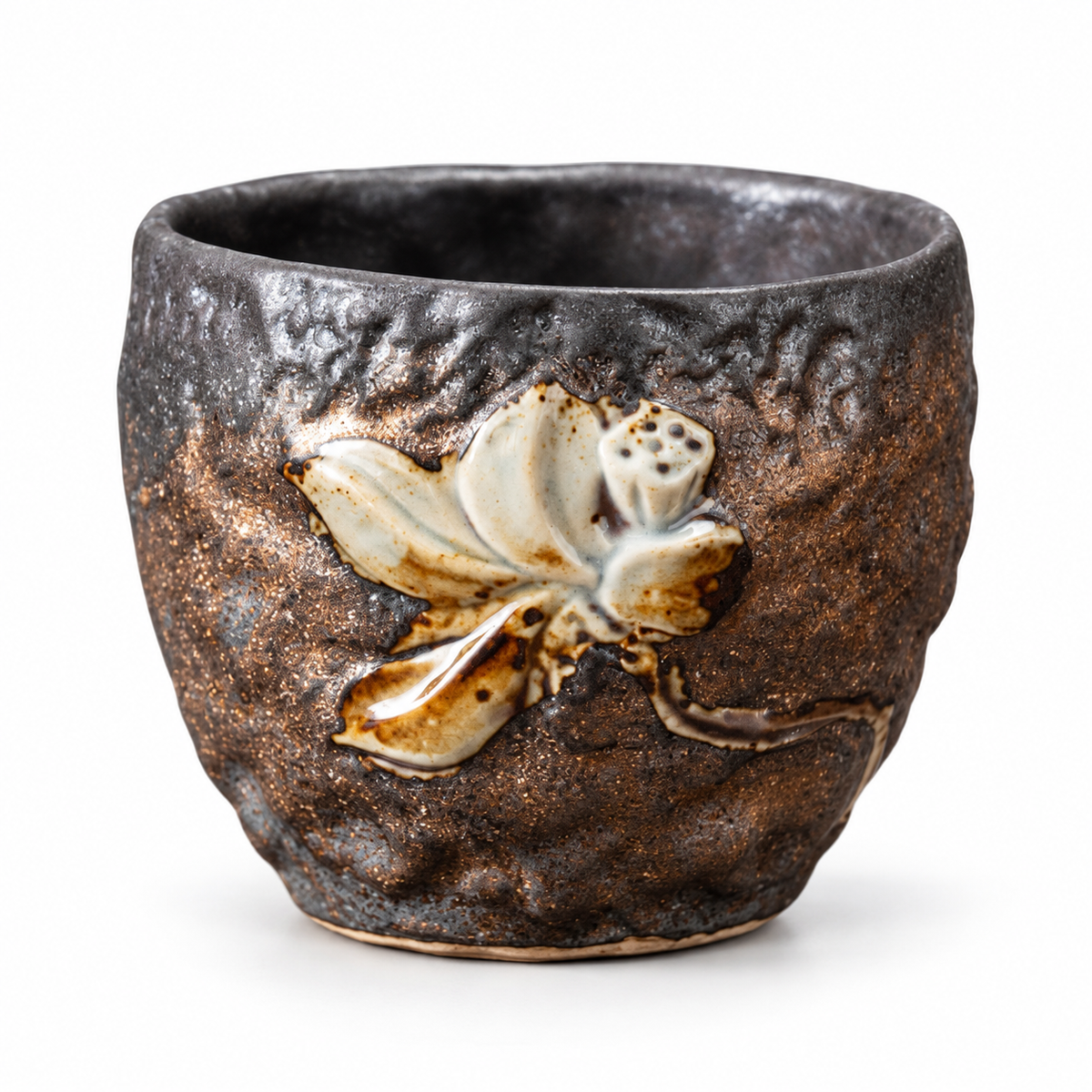 Glazed ceramic tea cup style B on white