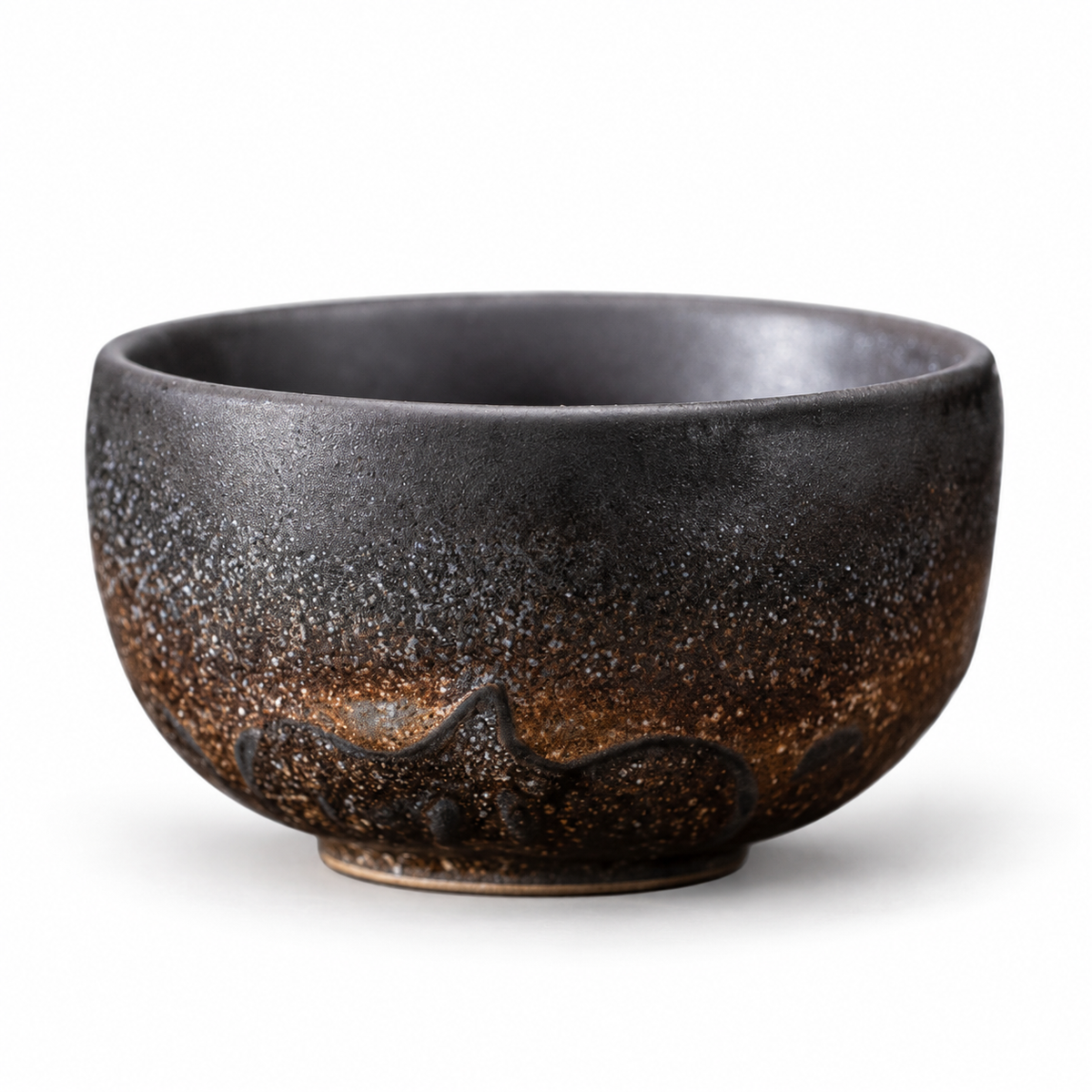 Glazed ceramic tea cup style E on white