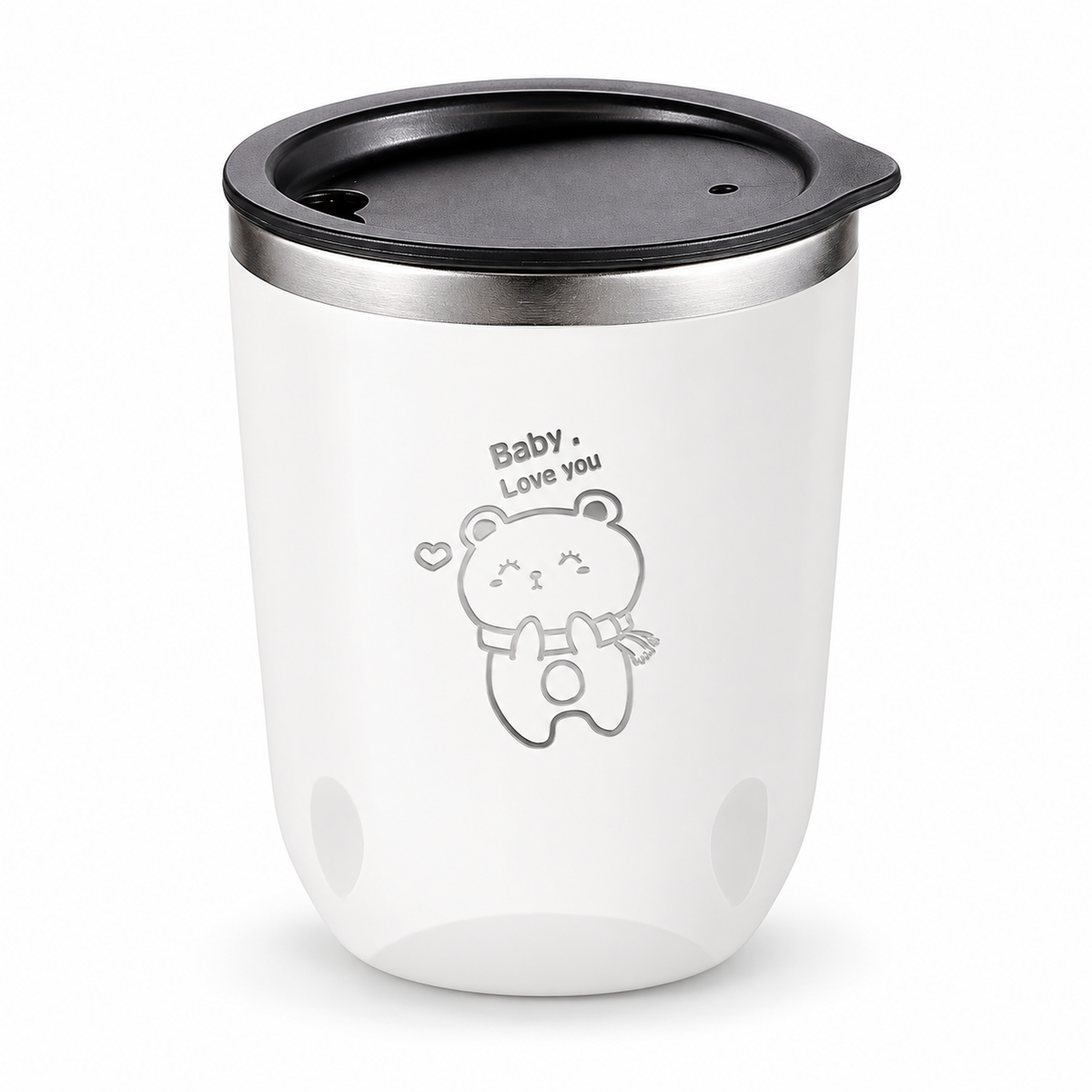 Double-wall tumbler with lid, cartoon finish, on white